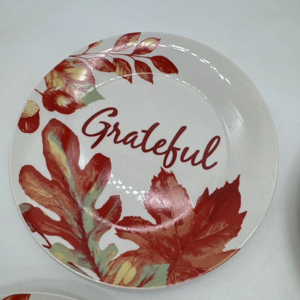 Royal Norfolk Fall Leaves Grateful Thanksgiving Salad Plates7 5/8